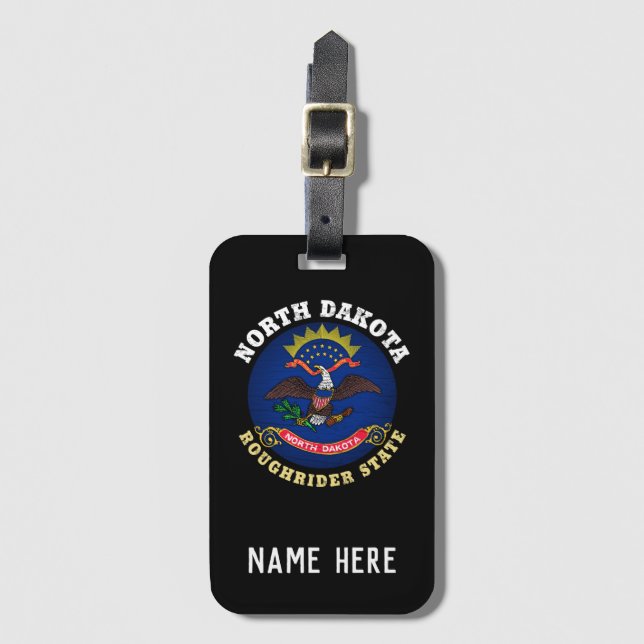 NORTH DAKOTA ROUGHRIDER STATLIG FLAGGA BAGAGEBRICKA (Framsida vertikal)