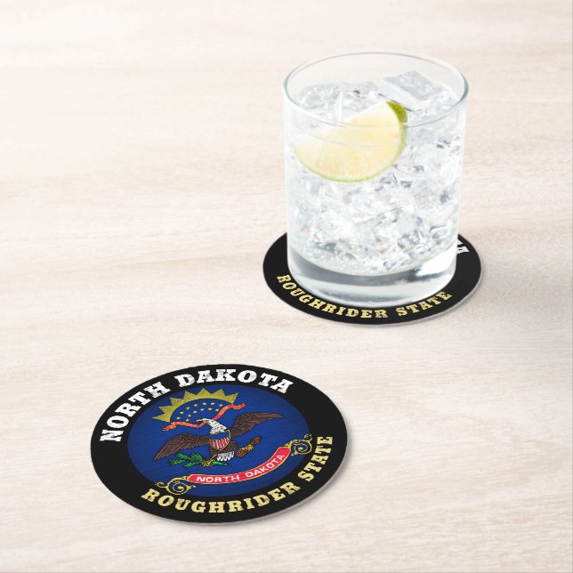 NORTH DAKOTA ROUGHRIDER STATLIG FLAGGA UNDERLÄGG PAPPER RUND (Insitu)