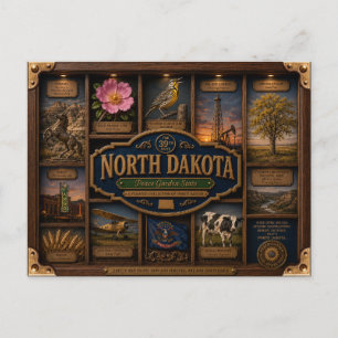 North Dakota Shadow Box 3D Figurin Delstat Vykort