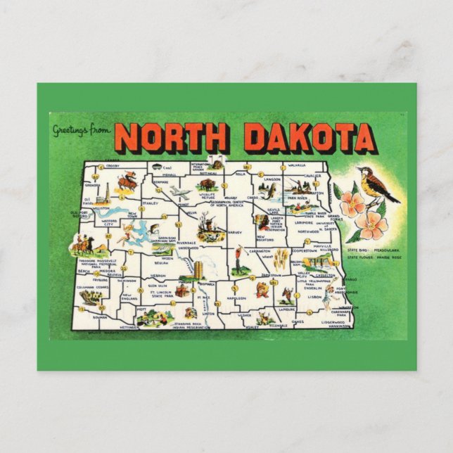 North Dakota State Karta vykort (Framsida)