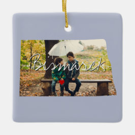 North Dakota State Photo infoga och City namn Julgransprydnad Keramik