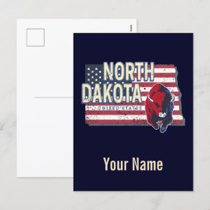 North Dakota State United Stater Retro Karta Vinta Helg Vykort