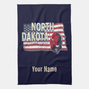 North Dakota State United Stater Retro Karta Vinta Kökshandduk