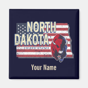 North Dakota State United Stater Retro Karta Vinta Magnet