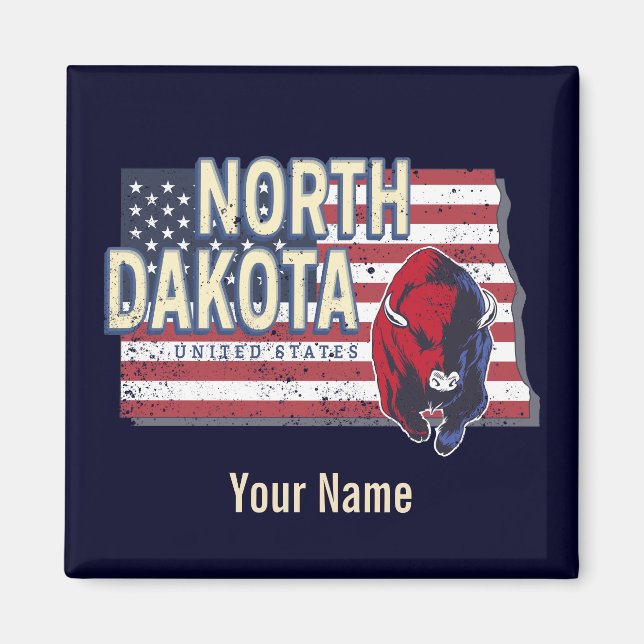 North Dakota State United Stater Retro Karta Vinta Magnet (Framsidan)