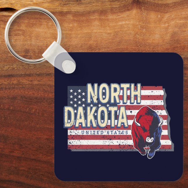 North Dakota State United Stater Retro Karta Vinta Nyckelring (Framsida)
