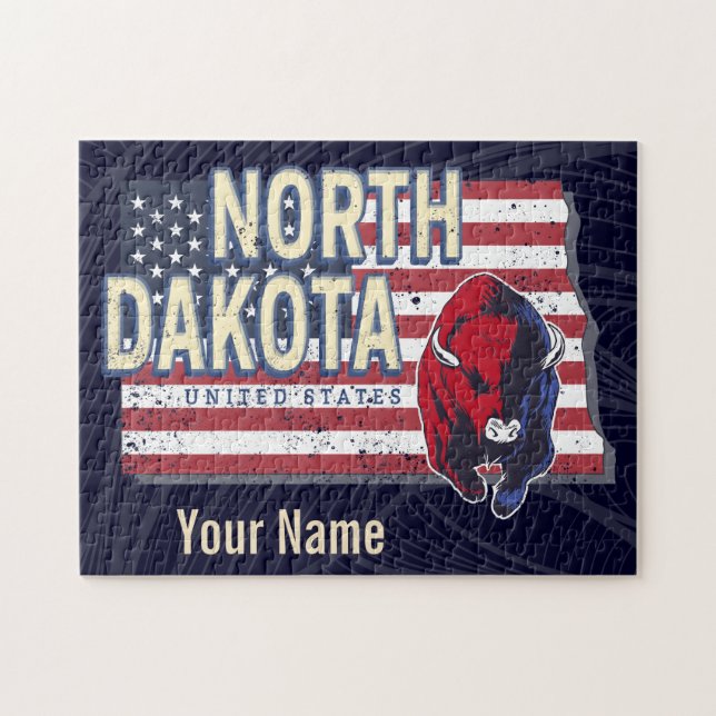 North Dakota State United Stater Retro Karta Vinta Pussel (Horisontell)