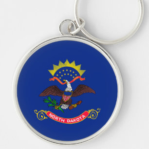 North Dakota Statlig flagga Design Rund Silverfärgad Nyckelring