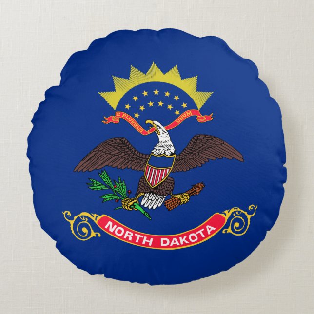 North Dakota Statlig flagga Rund Kudde (Framsidan)