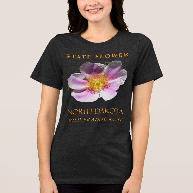 North Dakota Territory Blomma Vild Prärie Ros T Shirt (Framsida)