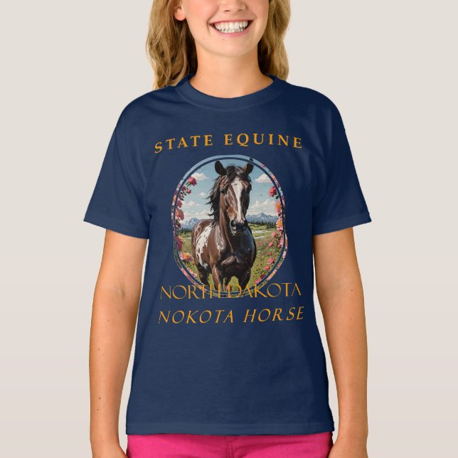North Dakota Territory Horse the Nokota T Shirt (Framsida)