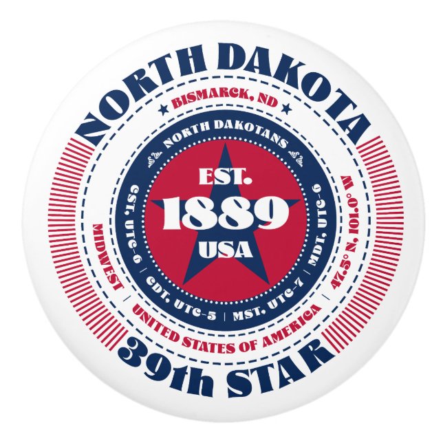 North Dakota US State Rött vitt blått Typography Knopp (Framsidan)