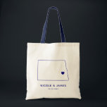North Dakota Wedding Welcome Bag Map Tote, Navy Tygkasse<br><div class="desc">Wedding welcome gift bag featuring map graphic. Your guests will love checking into their hotel and finding this tote filled with treats awaiting them. You may position the heart to the location of your big day using the "customize further" feature.</div>