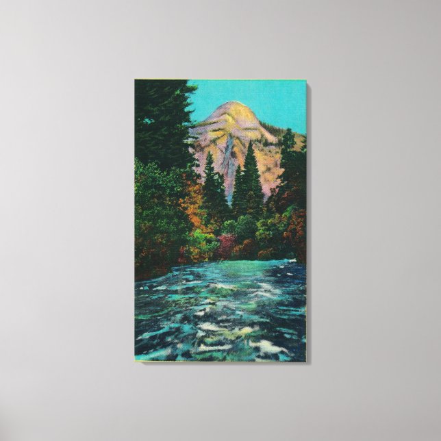 North Dome och Merced River från Lycklig Isles Canvastryck (Framsida)