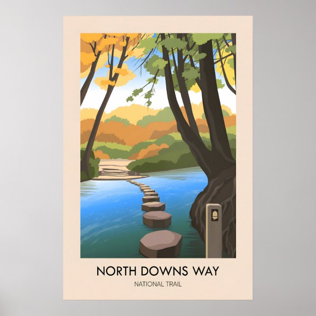 North Downs Way Nationella Stig-resaaffisch Poster (Framsidan)