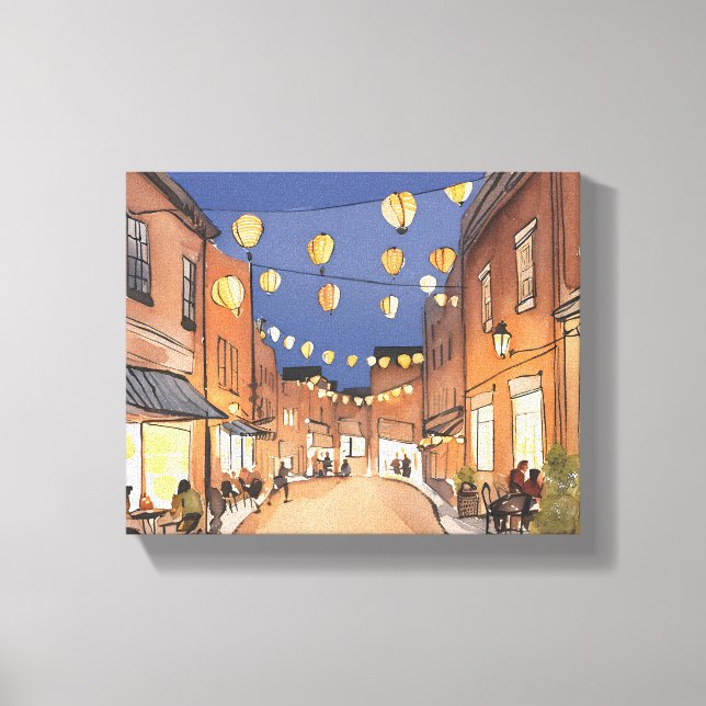 North End Italian District | Boston MA Akvarell Canvastryck (Framsida)