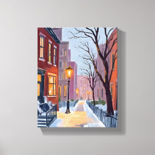 North End Vinter Boston Akvarell Målning Canvastryck