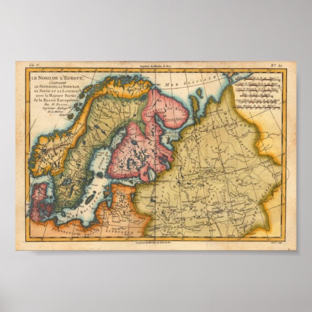 North Europe Bonne, M. 1760 Reproduction Poster (Framsidan)