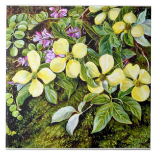 North - Flowers of a Dogwood and an Indigo Kakelplatta
