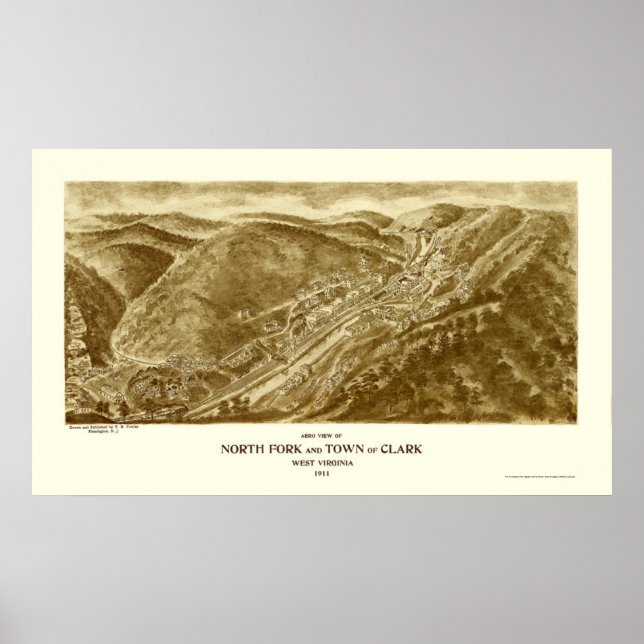 North Fork and Clark, WV Panoramic Karta - 1911 Poster (Framsidan)