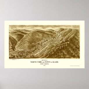 North Fork och Clark, panorama- karta för WV - Poster