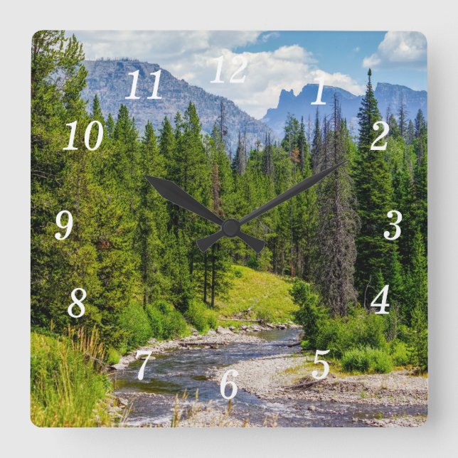 North Fork Shoshone River Wall Clock Fyrkantig Klocka (Framsida)
