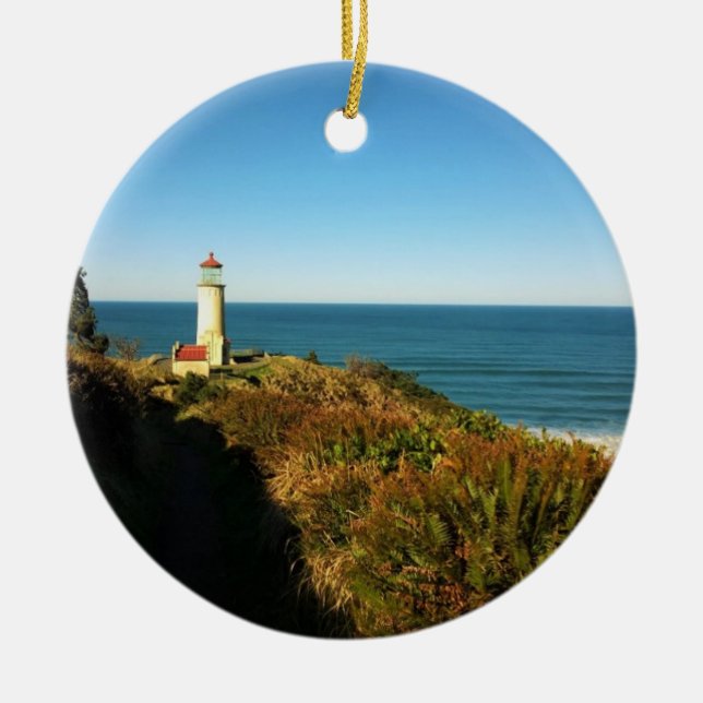 North Head Lighthouse, Cape Disappointment, WA Julgransprydnad Keramik (Framsidan)