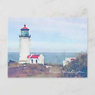 North Head Lighthouse Ilwaco, WA Watercolor Print Vykort