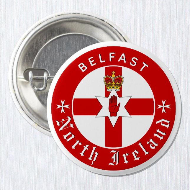 North Ireland Button, Belfast, Irish Ulster Flagga Knapp (North Ireland Button / Flag, City)