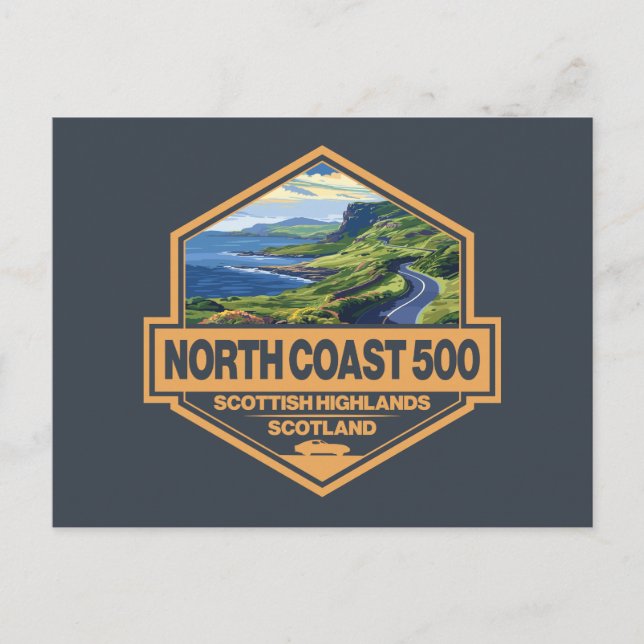 North Kusten 500 Scotland Travel Art Badge Vykort (Framsida)