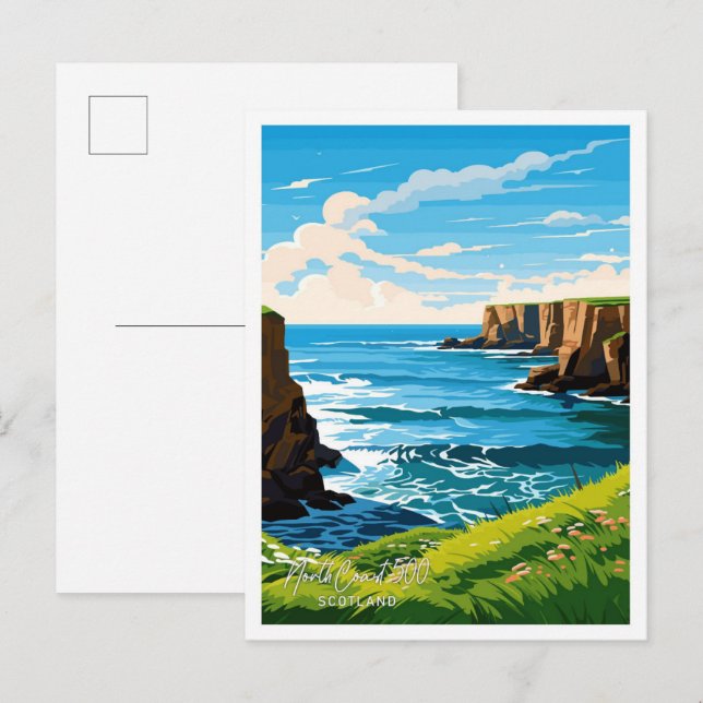 North Kusten 500 Scotland Travel Illustration Vykort (Fram/baksida)