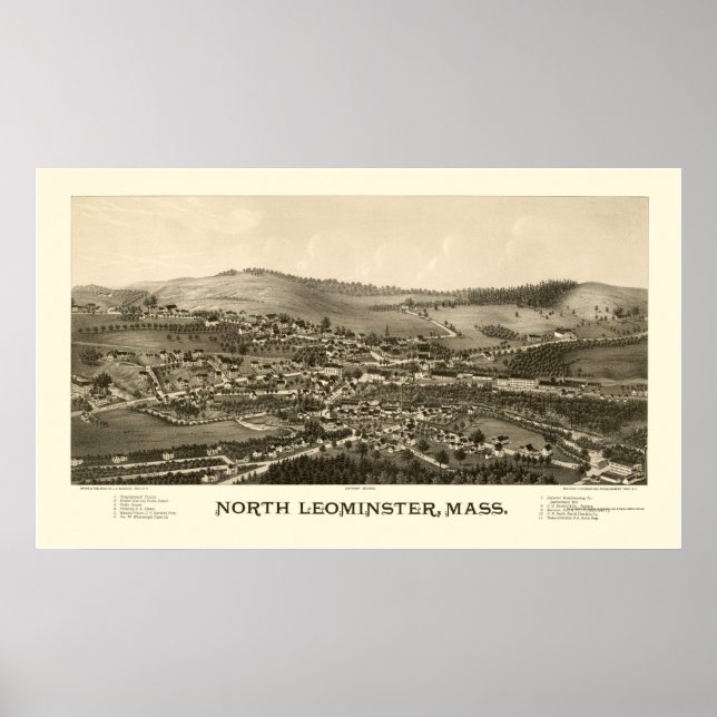 North Leominster, MORSA Panoramic Karta - 1887 Poster (Framsidan)