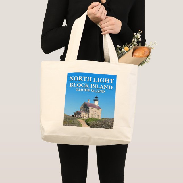 North Lighthouse, Block Island RI Tote Bag Jumbo Tygkasse (Framsida (produkt))