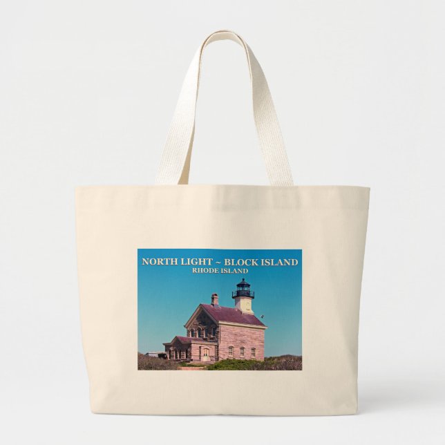 North Lighthouse, Block Island RI Tote Bag Jumbo Tygkasse (Framsidan)
