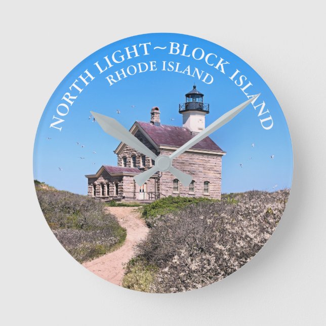 North Lighthouse, Block Island RI Wall Clock Rund Klocka (Framsida)