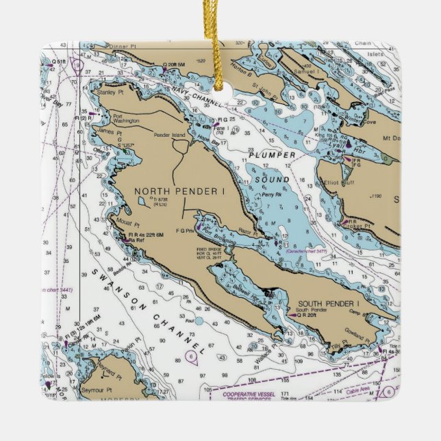 North Pender Island Chart Julgransprydnad Keramik (Framsida)