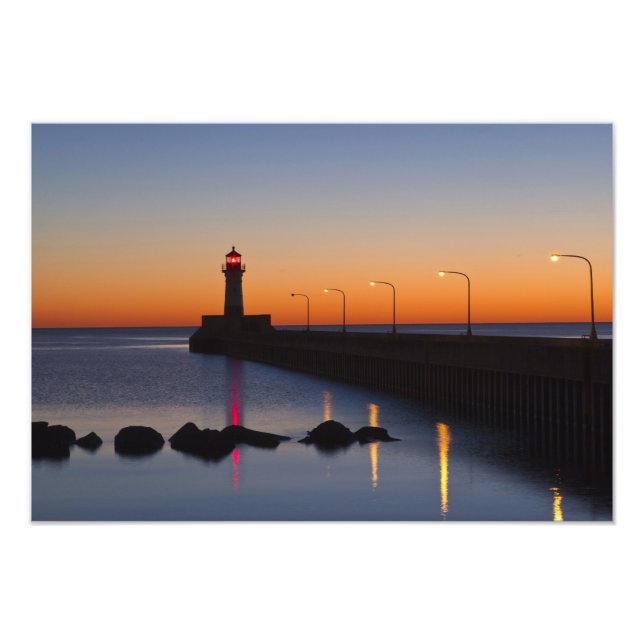 North Pier Lighthouse i Duluth, Minnesota. Fototryck (Framsidan)