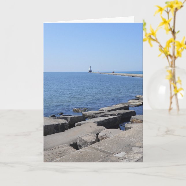 North Pierhead Fyrtorn, Ludington, MI Notekort Kort (Gul blomma)