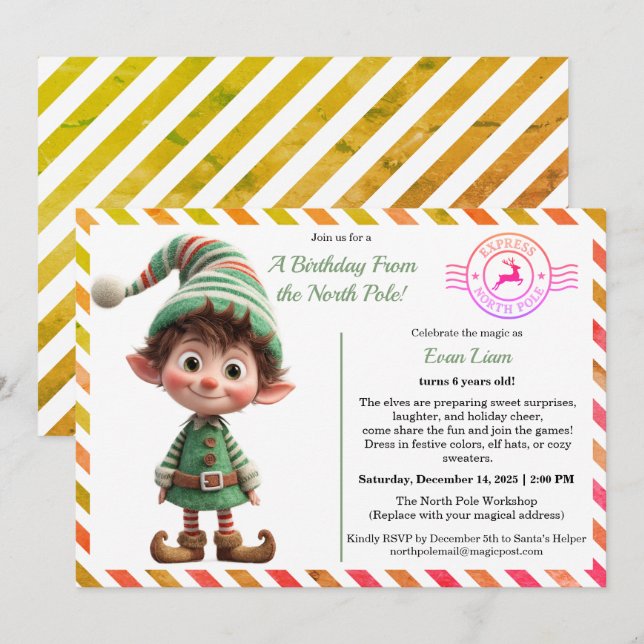 North Pole Birthday Magic | Enchanted Elf Inbjudningar (Fram/baksida)