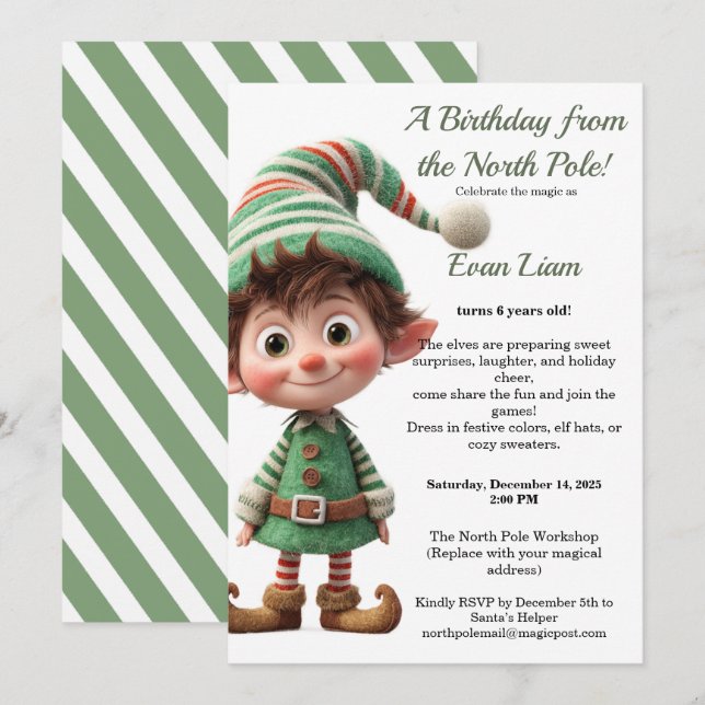 North Pole Birthday Magic | Enchanted Elf Inbjudningar (Fram/baksida)