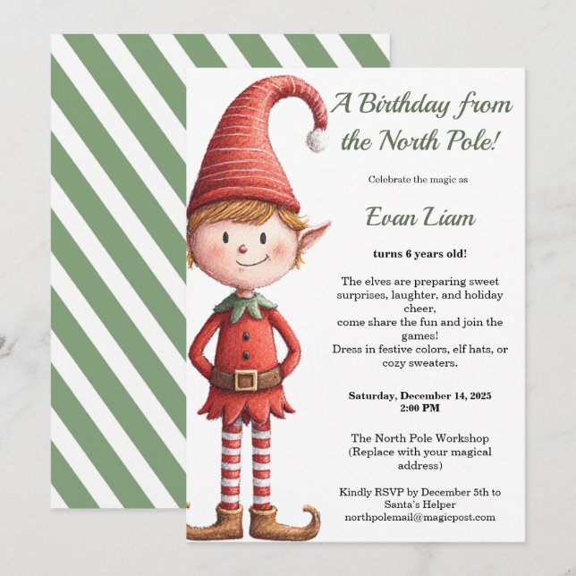 North Pole Birthday Magic | Enchanted Elf Inbjudningar (Fram/baksida)
