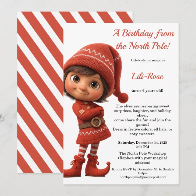 North Pole Birthday Magic | Enchanted Elf Inbjudningar (Fram/baksida)