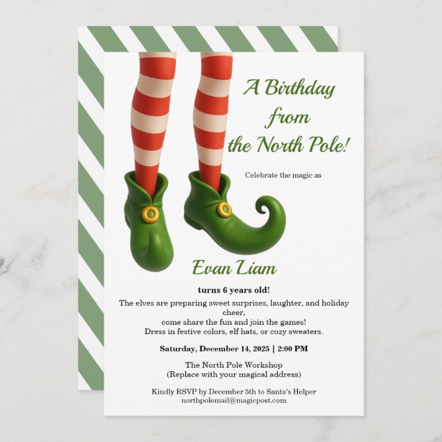 North Pole Birthday Magic | Enchanted Elf Inbjudningar (Fram/baksida)
