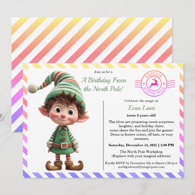 North Pole Birthday Magic | Enchanted Elf Inbjudningar (Fram/baksida)