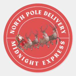 North Pole Delivery Express-stämplar med renar Runt Klistermärke