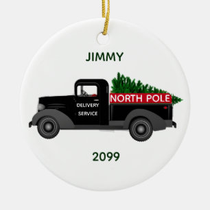 North Pole Delivery Lastbil - Keramisk jul Julgransprydnad Keramik