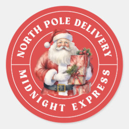 North Pole Delivery Santa Sticker Red Runt Klistermärke