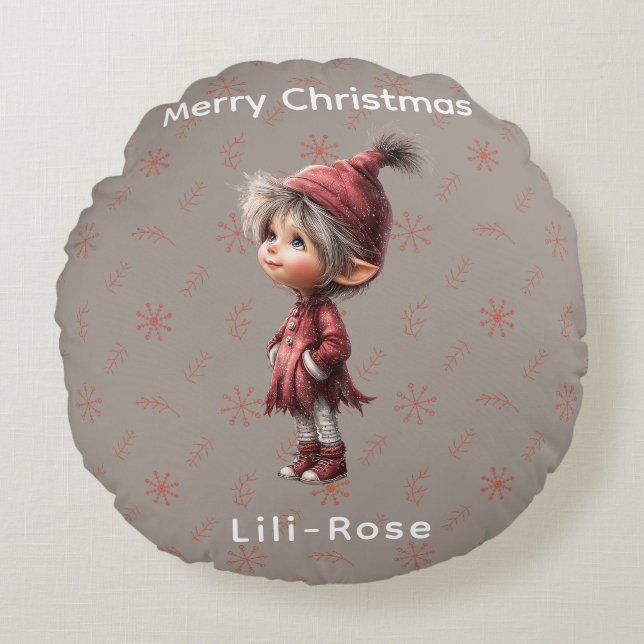 North Pole Elf Magic Whimsical Christmas Keepsake Rund Kudde (Framsidan)