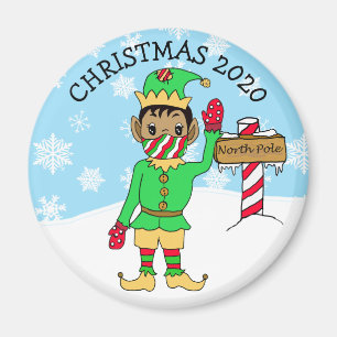 North Pole Ethnic Elf i Facemask 2020 Keepsaké Magnet