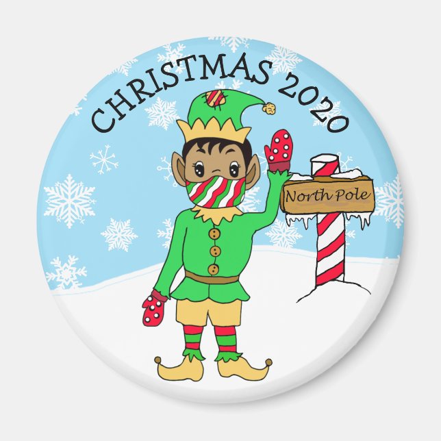 North Pole Ethnic Elf i Facemask 2020 Keepsaké Magnet (Framsidan)